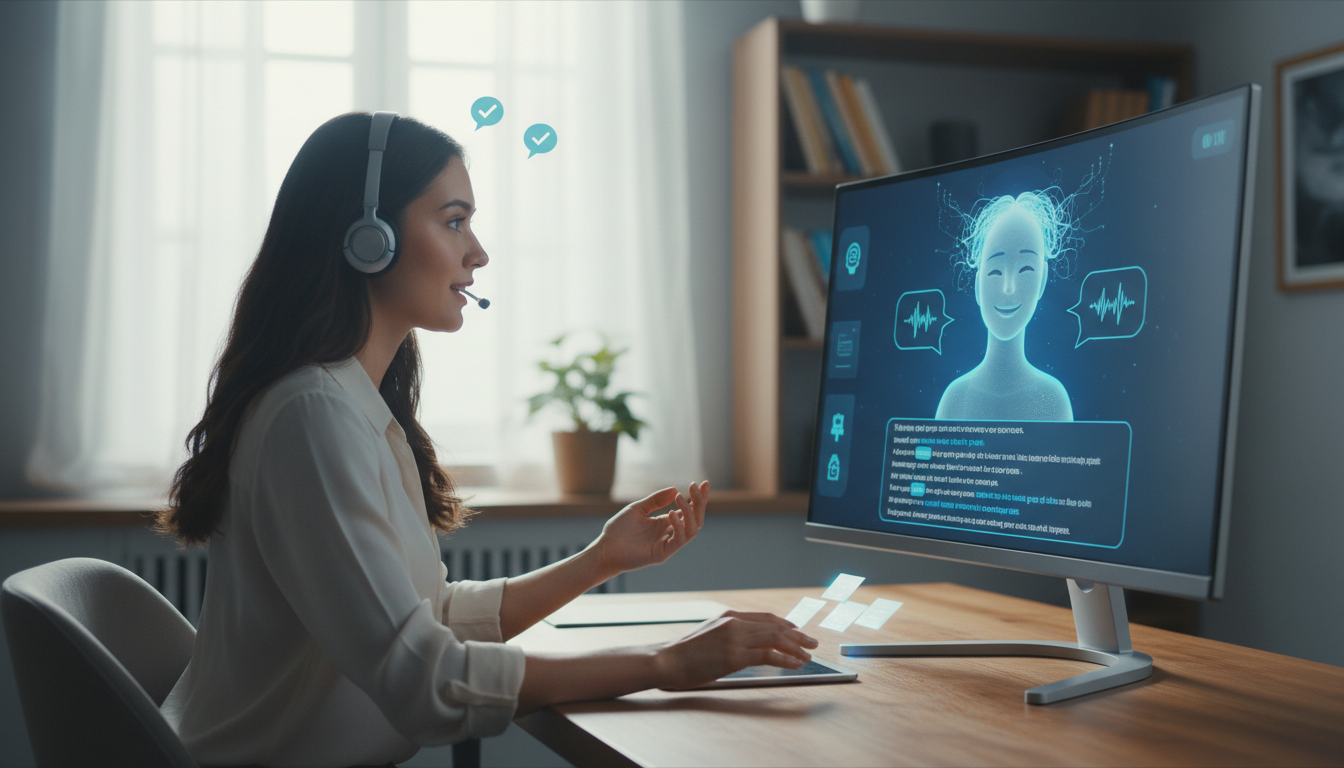 AI英会話を楽しんでいる女性のイメージ画像