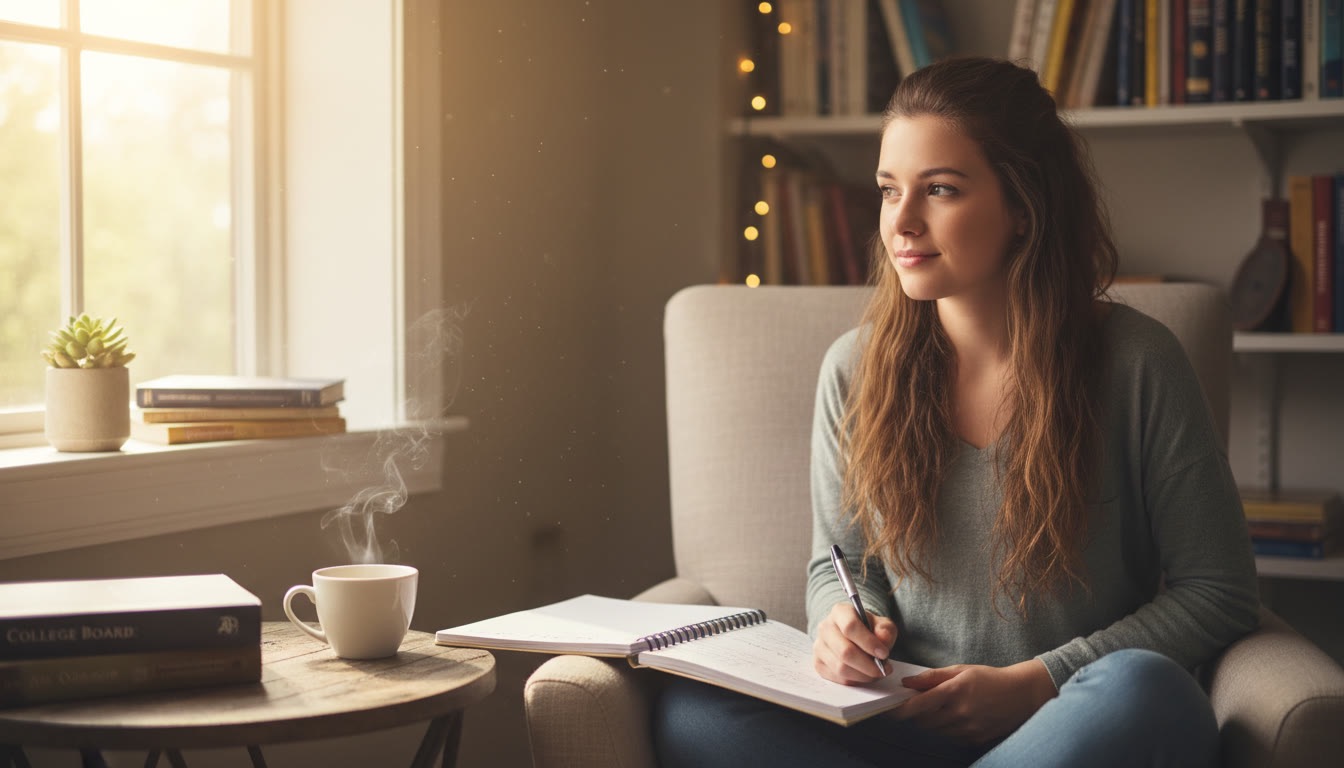英語で日記を書いている女性のイメージ画像