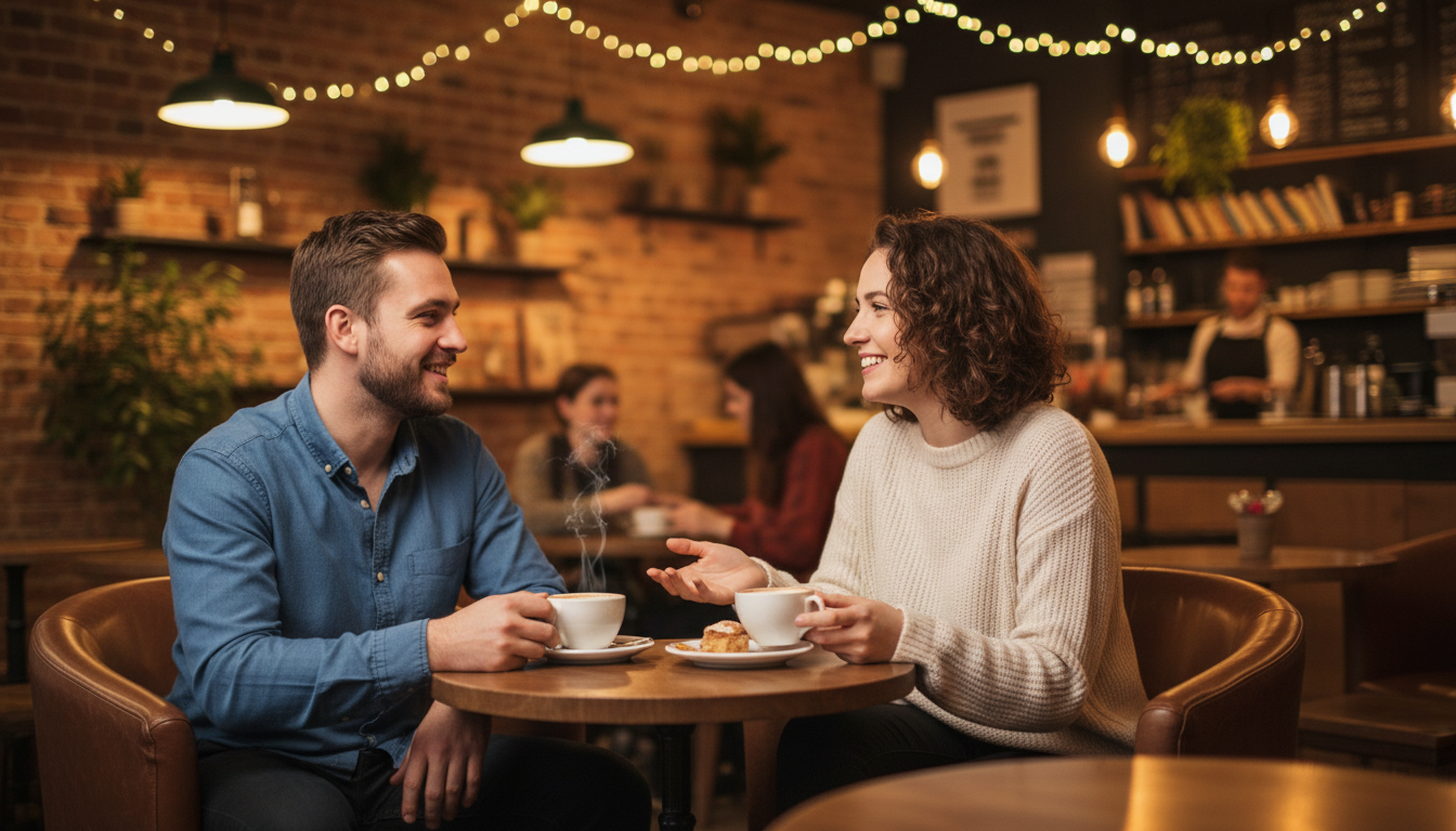 英語で自己紹介をしながら会話している2人のイメージ画像