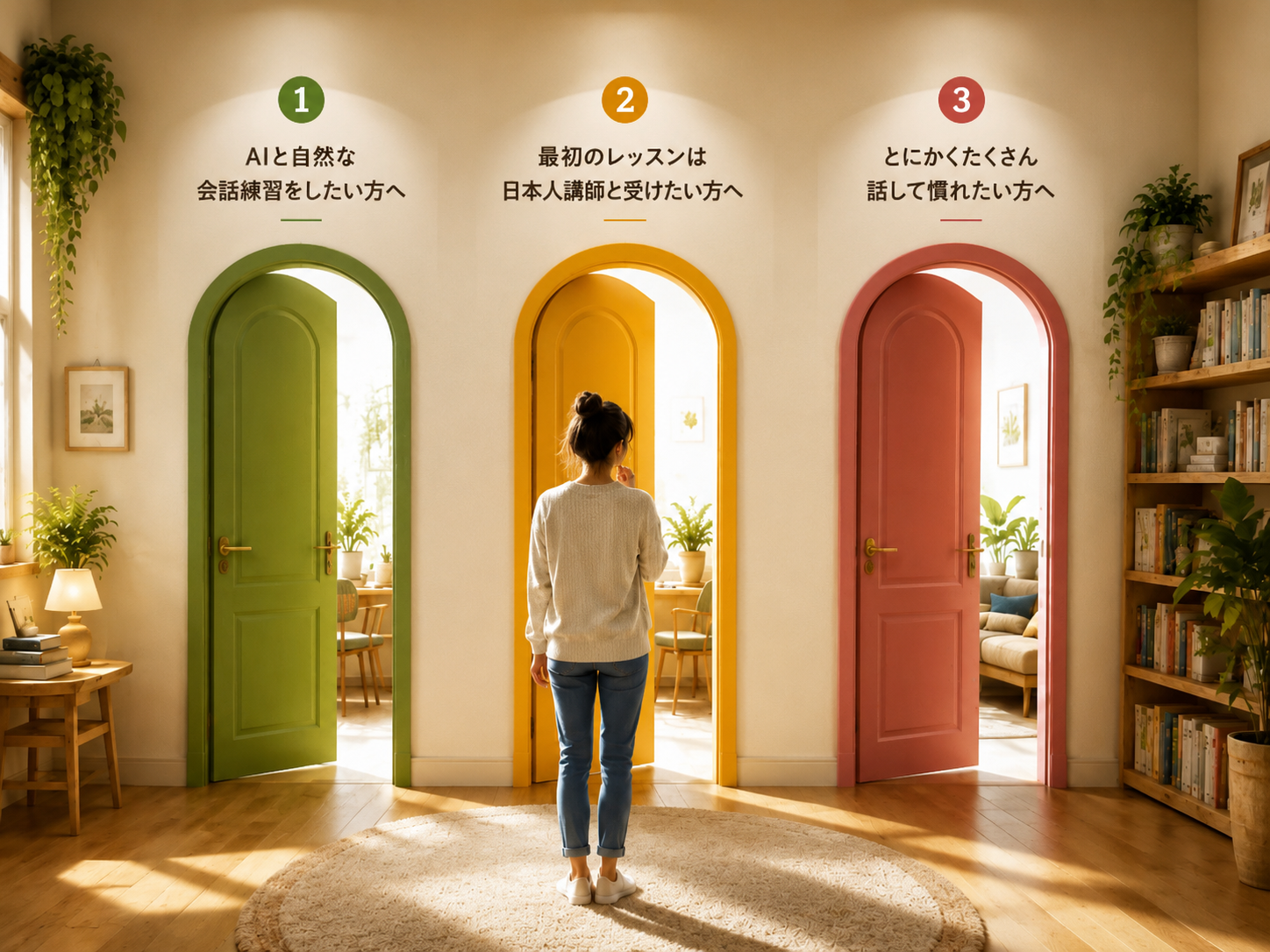 英語の学習方法を選んでいる女性のイメージ画像
