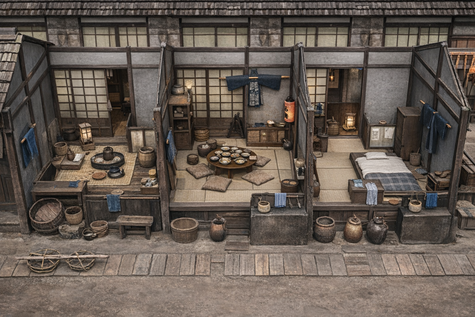 江戸時代の長屋を見取り図で表したイメージ画像