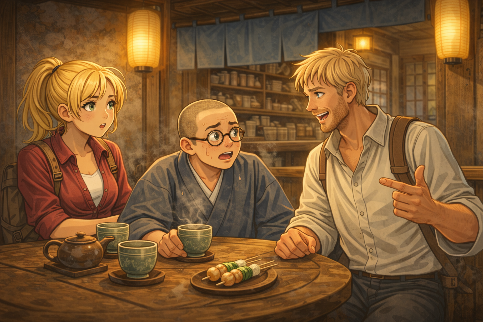 英語での会話が速すぎて会話に混ざれない主人公のイメージ画像