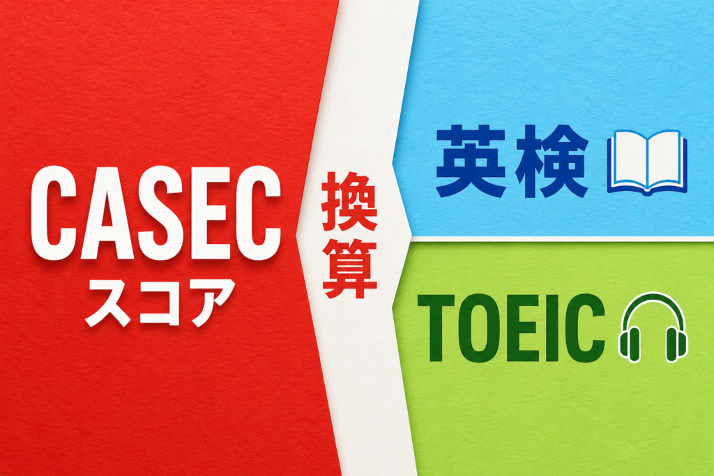 CASECスコアを英検やTOEICに換算するとどうなるか、が一目でわかるイメージ画像