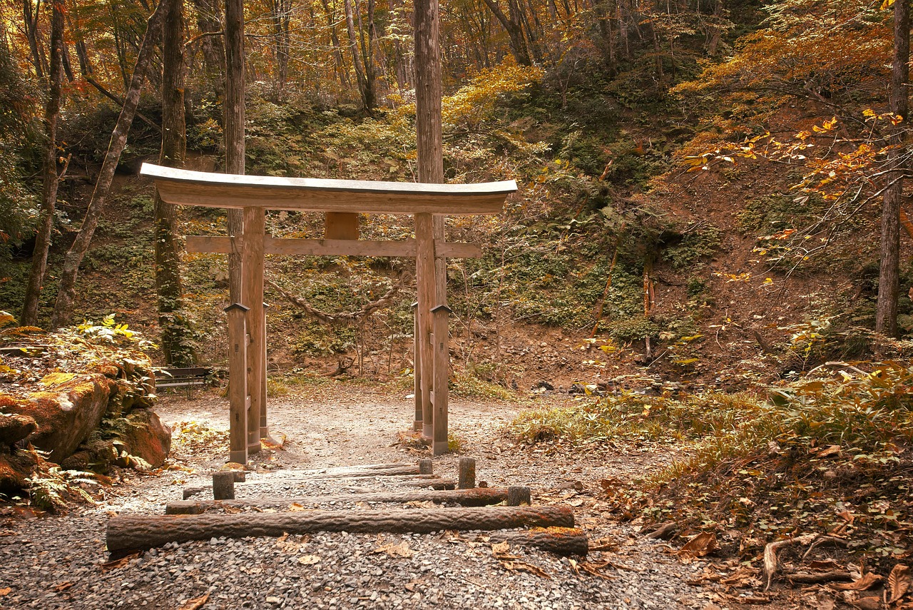 山の中に存在する神社の鳥居のイメージ画像