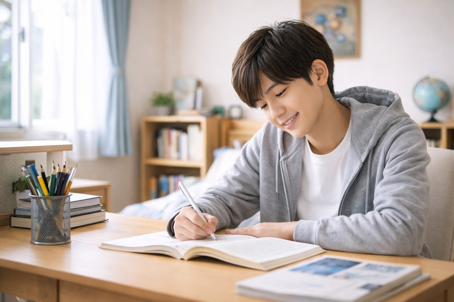 自宅で英語の勉強をする男子高校生のイメージ画像