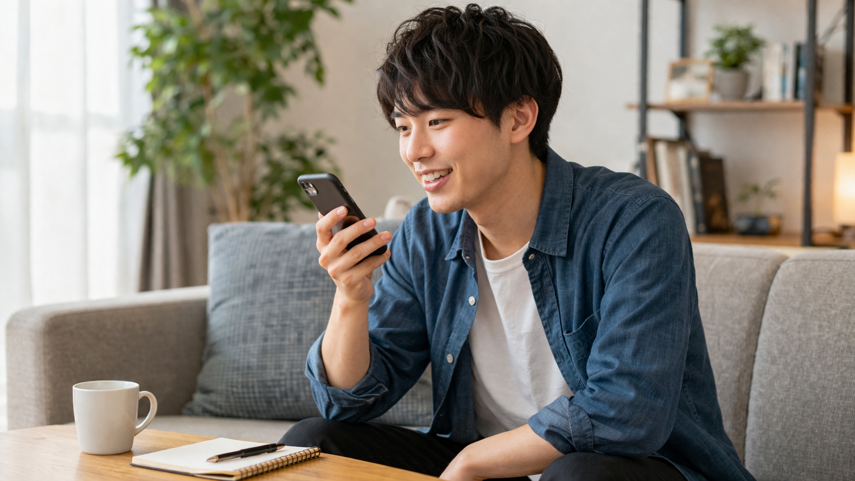 英会話アプリSpeakを使って、英語の練習をしている男性のイメージ画像