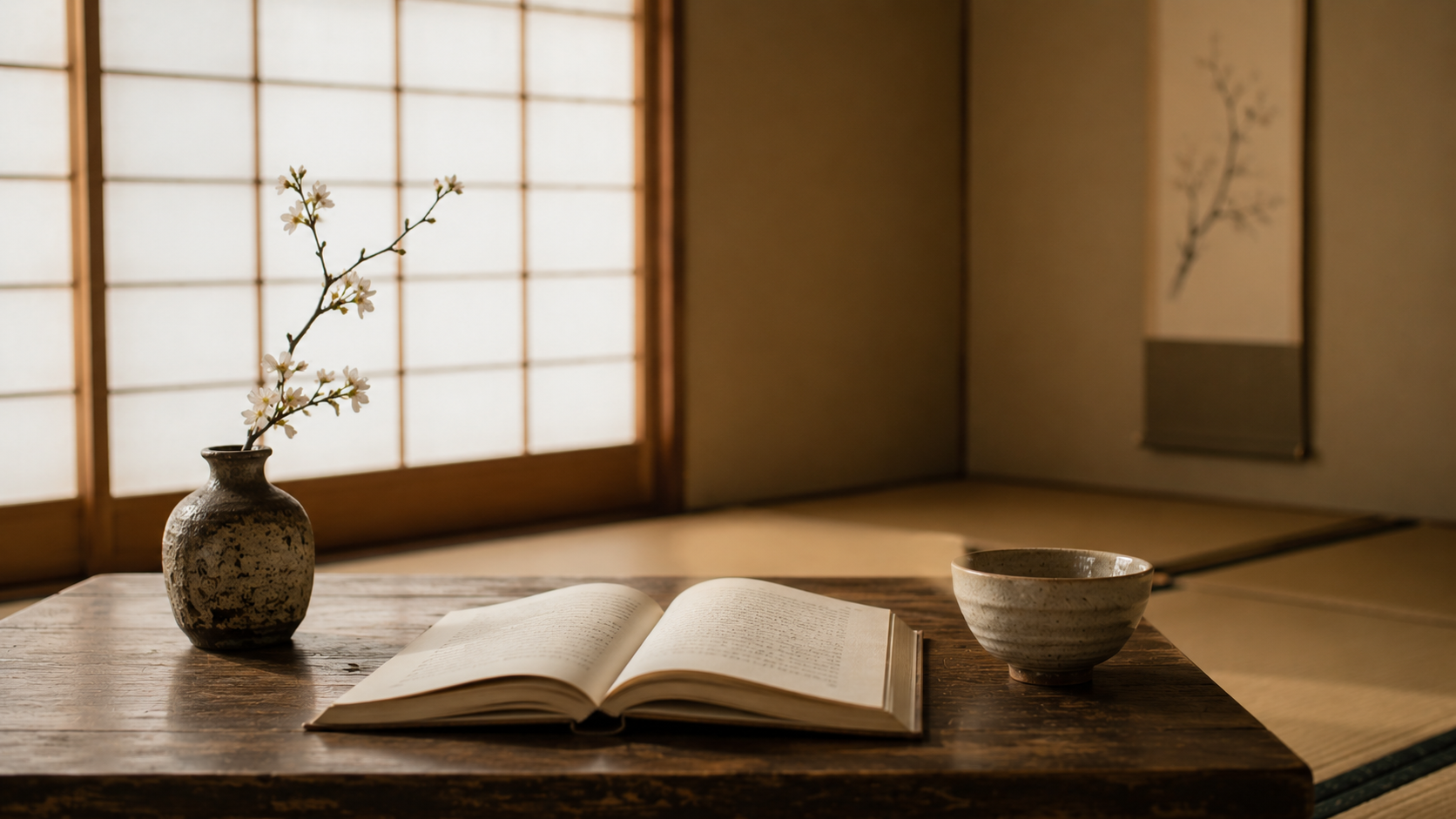 落ち着いた和室で、ゆったりと英語学習をするイメージ画像