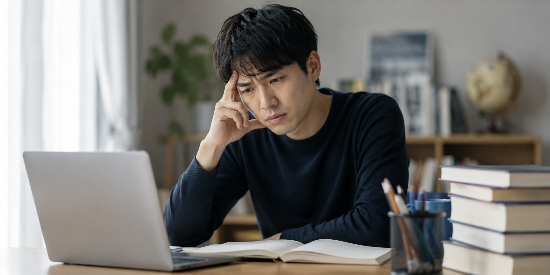 自分にあってる英語学習方法がわからず困っている男性のイメージ画像